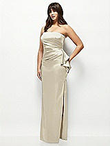 Side View Thumbnail - Champagne Strapless Draped Skirt Satin Maxi Dress with Cascade Ruffle
