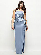 Front View Thumbnail - Cloudy Strapless Draped Skirt Satin Maxi Dress with Cascade Ruffle