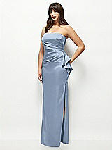 Side View Thumbnail - Cloudy Strapless Draped Skirt Satin Maxi Dress with Cascade Ruffle