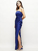 Alt View 2 Thumbnail - Cobalt Blue Strapless Draped Skirt Satin Maxi Dress with Cascade Ruffle