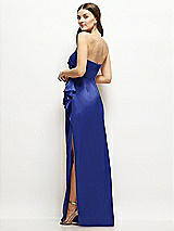 Alt View 3 Thumbnail - Cobalt Blue Strapless Draped Skirt Satin Maxi Dress with Cascade Ruffle