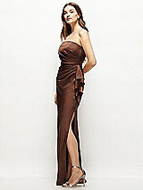 Alt View 2 Thumbnail - Cognac Strapless Draped Skirt Satin Maxi Dress with Cascade Ruffle