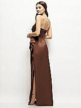 Alt View 3 Thumbnail - Cognac Strapless Draped Skirt Satin Maxi Dress with Cascade Ruffle