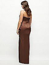 Rear View Thumbnail - Cognac Strapless Draped Skirt Satin Maxi Dress with Cascade Ruffle