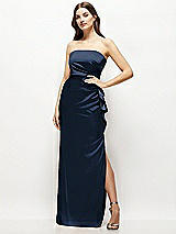 Alt View 1 Thumbnail - Midnight Navy Strapless Draped Skirt Satin Maxi Dress with Cascade Ruffle