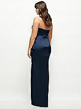 Rear View Thumbnail - Midnight Navy Strapless Draped Skirt Satin Maxi Dress with Cascade Ruffle