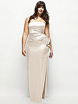 Front View Thumbnail - Oat Strapless Draped Skirt Satin Maxi Dress with Cascade Ruffle