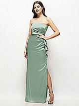 Alt View 1 Thumbnail - Seagrass Strapless Draped Skirt Satin Maxi Dress with Cascade Ruffle