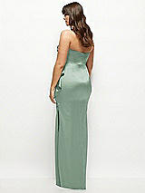 Rear View Thumbnail - Seagrass Strapless Draped Skirt Satin Maxi Dress with Cascade Ruffle