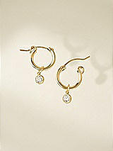 Side View Thumbnail - Clear Small Gold Hoop Earrings with Crystal Drop