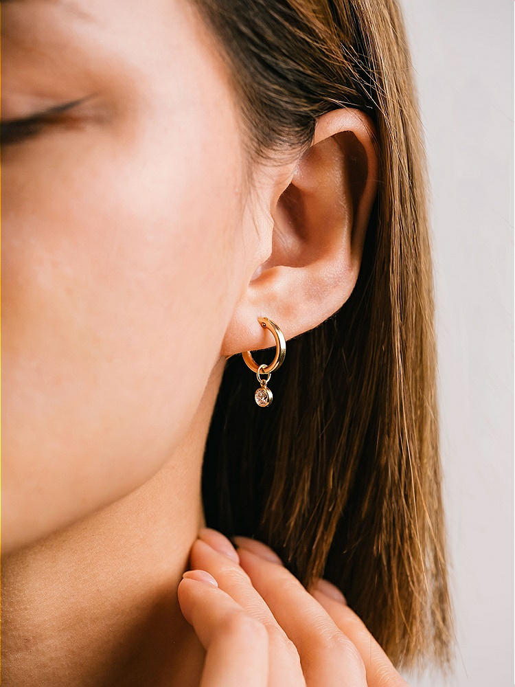 Back View - Clear Small Gold Hoop Earrings with Crystal Drop
