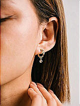 Rear View Thumbnail - Clear Small Gold Hoop Earrings with Crystal Drop