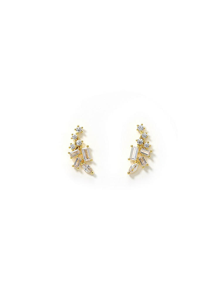 Front View - Gold Cubic Zirconia Gold Climber Earrings