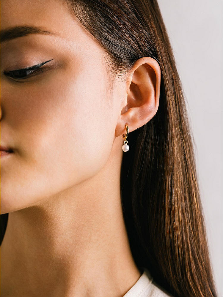 Back View - Gold Pearl Drop Gold Huggie Earrings