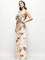 Alt View 3 Thumbnail - Butterfly Botanica Pink Sand Strapless Floral Satin Column Maxi Dress with Oversized Bow