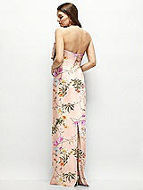 Alt View 4 Thumbnail - Butterfly Botanica Pink Sand Strapless Floral Satin Column Maxi Dress with Oversized Bow