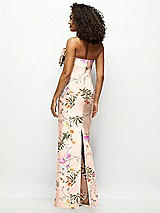 Rear View Thumbnail - Butterfly Botanica Pink Sand Strapless Floral Satin Column Maxi Dress with Oversized Bow