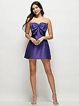 Front View Thumbnail - Grape Strapless Bell Skirt Satin Mini Dress with Oversized Bow