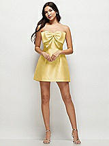 Front View Thumbnail - Maize Strapless Bell Skirt Satin Mini Dress with Oversized Bow