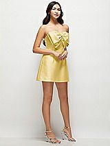 Side View Thumbnail - Maize Strapless Bell Skirt Satin Mini Dress with Oversized Bow