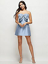 Front View Thumbnail - Cloudy Strapless Bell Skirt Satin Mini Dress with Oversized Bow