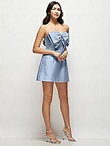 Side View Thumbnail - Cloudy Strapless Bell Skirt Satin Mini Dress with Oversized Bow
