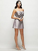 Side View Thumbnail - Cashmere Gray Strapless Bell Skirt Satin Mini Dress with Oversized Bow