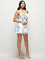 Side View Thumbnail - Cottage Rose Larkspur Strapless Bell Skirt Floral Satin Mini Dress with Oversized Bow