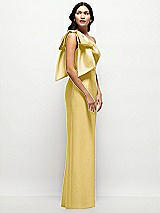 Side View Thumbnail - Maize Oversized Bow One-Shoulder Satin Column Maxi Dress