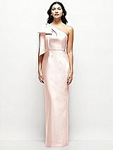 Front View Thumbnail - Blush Oversized Bow One-Shoulder Satin Column Maxi Dress