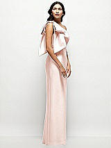 Side View Thumbnail - Blush Oversized Bow One-Shoulder Satin Column Maxi Dress