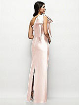 Rear View Thumbnail - Blush Oversized Bow One-Shoulder Satin Column Maxi Dress
