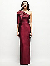 Front View Thumbnail - Burgundy Oversized Bow One-Shoulder Satin Column Maxi Dress