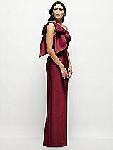 Side View Thumbnail - Burgundy Oversized Bow One-Shoulder Satin Column Maxi Dress