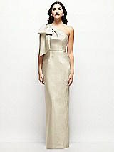 Front View Thumbnail - Champagne Oversized Bow One-Shoulder Satin Column Maxi Dress