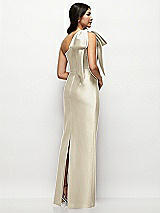 Rear View Thumbnail - Champagne Oversized Bow One-Shoulder Satin Column Maxi Dress