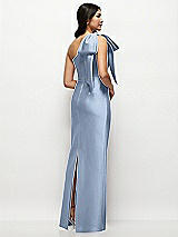 Rear View Thumbnail - Cloudy Oversized Bow One-Shoulder Satin Column Maxi Dress