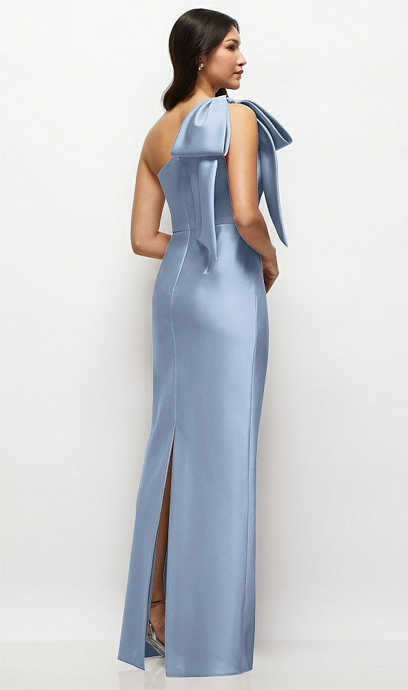 Back View - Cloudy Oversized Bow One-Shoulder Satin Column Maxi Dress