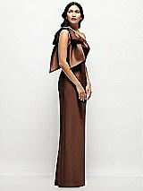 Side View Thumbnail - Cognac Oversized Bow One-Shoulder Satin Column Maxi Dress