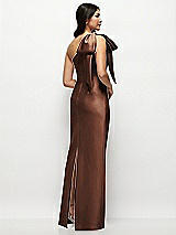 Rear View Thumbnail - Cognac Oversized Bow One-Shoulder Satin Column Maxi Dress