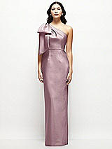 Front View Thumbnail - Dusty Rose Oversized Bow One-Shoulder Satin Column Maxi Dress