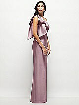 Side View Thumbnail - Dusty Rose Oversized Bow One-Shoulder Satin Column Maxi Dress