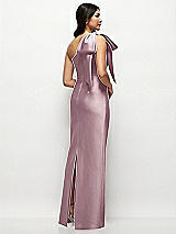 Rear View Thumbnail - Dusty Rose Oversized Bow One-Shoulder Satin Column Maxi Dress