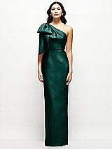 Front View Thumbnail - Evergreen Oversized Bow One-Shoulder Satin Column Maxi Dress