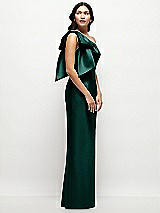 Side View Thumbnail - Evergreen Oversized Bow One-Shoulder Satin Column Maxi Dress