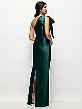 Rear View Thumbnail - Evergreen Oversized Bow One-Shoulder Satin Column Maxi Dress