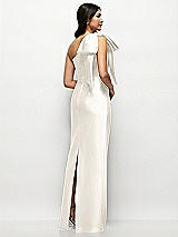 Rear View Thumbnail - Ivory Oversized Bow One-Shoulder Satin Column Maxi Dress