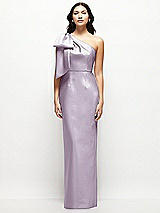 Front View Thumbnail - Lilac Haze Oversized Bow One-Shoulder Satin Column Maxi Dress