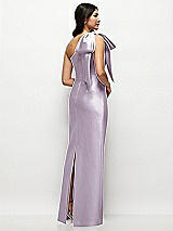 Rear View Thumbnail - Lilac Haze Oversized Bow One-Shoulder Satin Column Maxi Dress