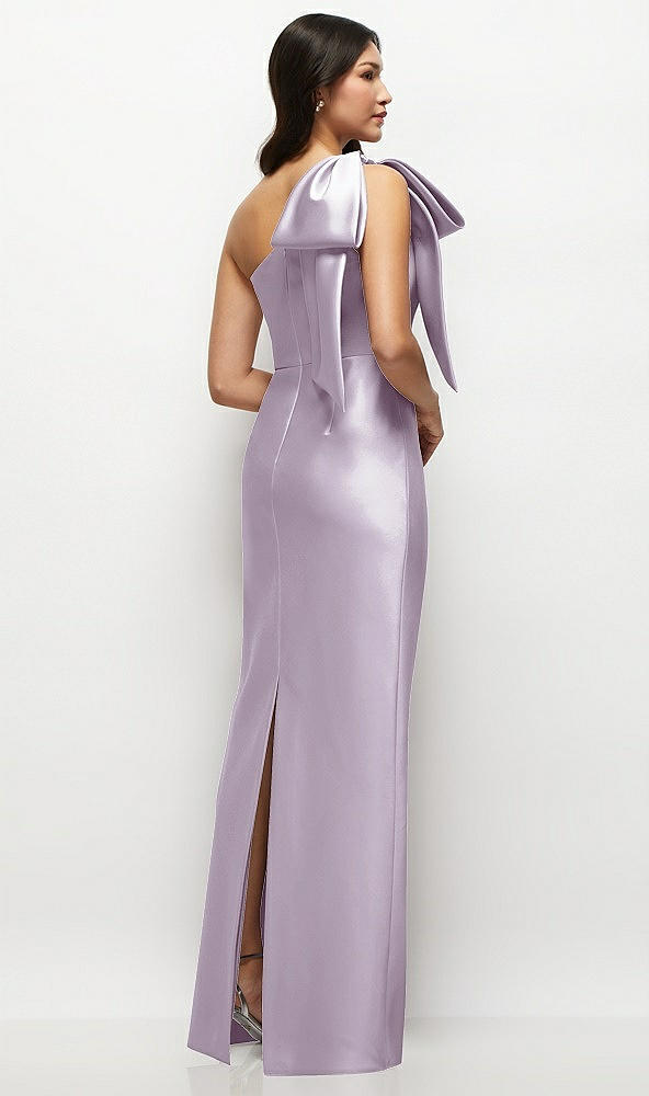 Back View - Lilac Haze Oversized Bow One-Shoulder Satin Column Maxi Dress